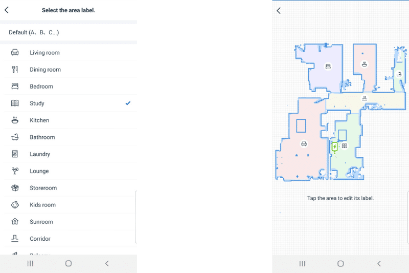 Naming the individual rooms in the Ecovacs Home App